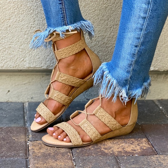Braided Straps Gladiator Ankle Wrap Kitten Wedges - Picture 11 of 11